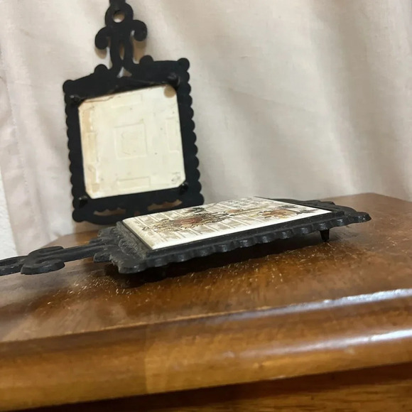 1970's Japan Wall Tile Trivet Cast Iron "Thank You" Prayer Set Antique Vintage - Picture 7 of 8